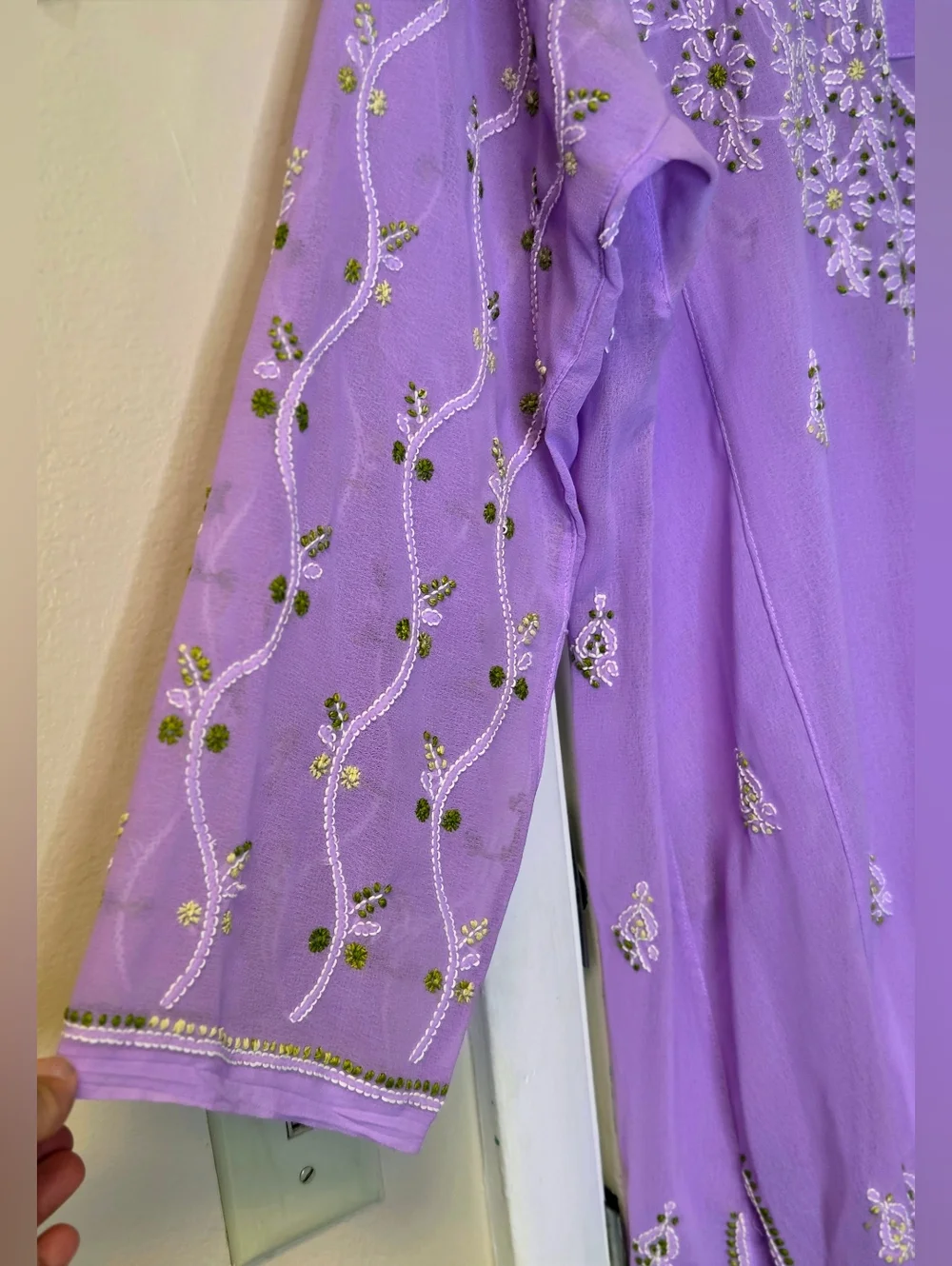 Lucknowi Chikan Hand Embroidered Lilac Sheer Tunic Kurta - Boho Luxe Size 2XL